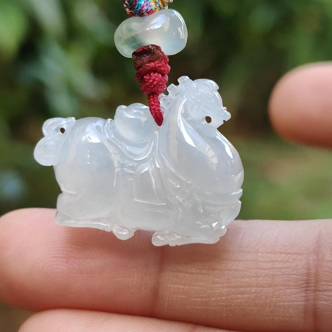 Icy Translucent Quality Natural Type A Jadeite Jade crafted with Horse and Ingot as Pendant, certificate weighs 7.4 grams, measurement 19.5 * 24.2 * 10.2 mm (pendant245)