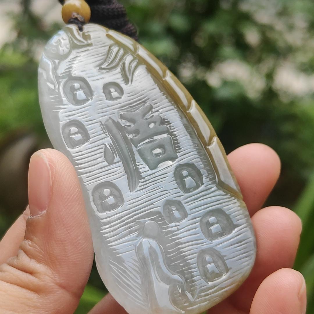 High Quality Yellow with Light Green Natural Type A Jadeite Jade crafted with Buddha and Monk as Pendant, certificate weigh 54.87 grams, measurement 71.6 * 35.6 * 9.5 mm (pendant262)