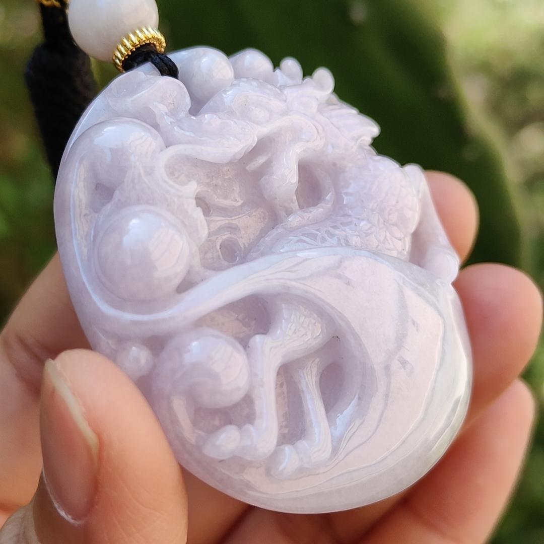 Light Lavender Qilin Natural Type A Jadeite Pendant with certificate weigh 51.04 grams, 51.3 * 46.6 * 12 mm, symbols of Auspicious, peaceful, and happy, suitable for daily wear (pendant62)