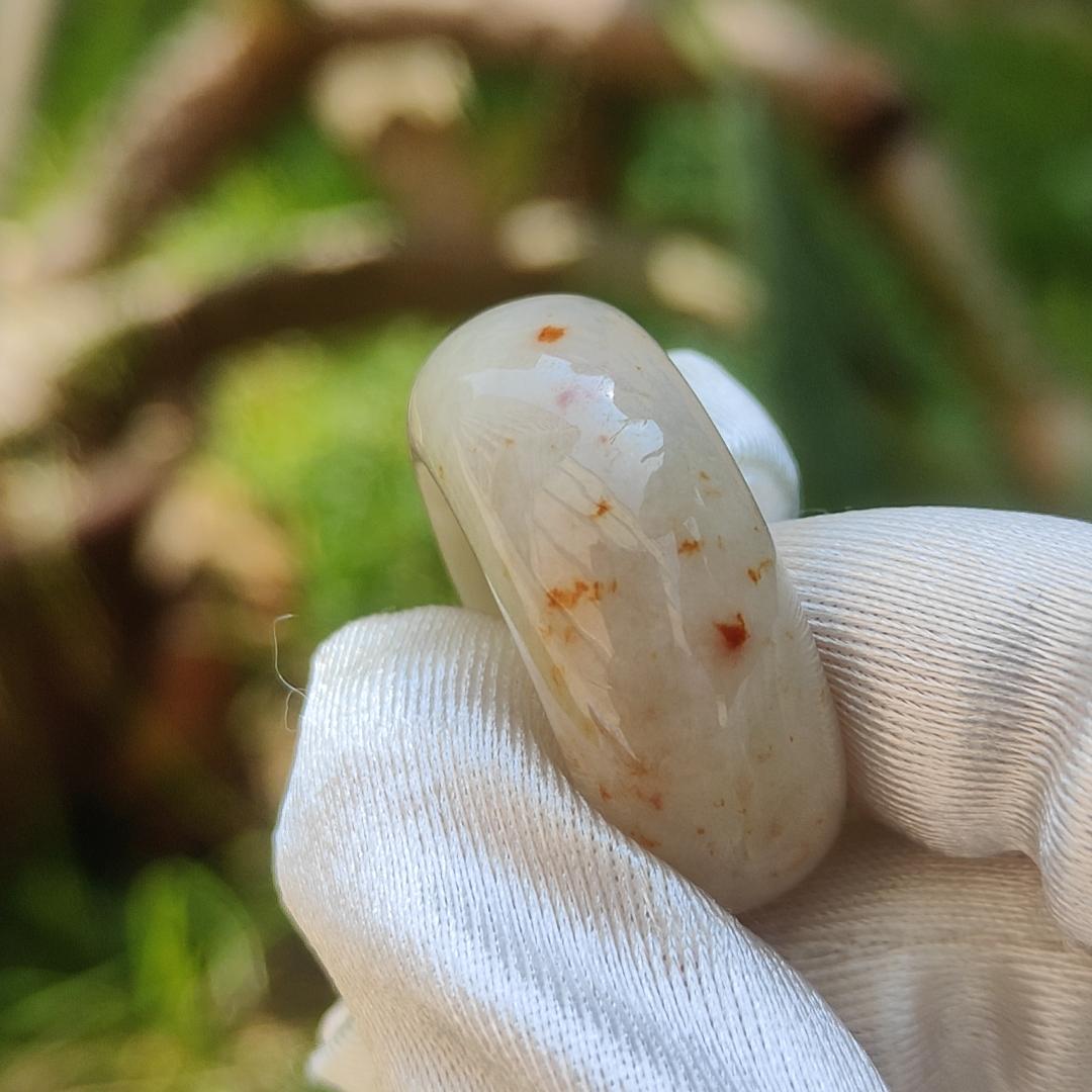 Very unique Natural Type A Jadeite Jade crafted as a ring with red and yellow patches, QIC labs approved certificate included weigh 14.5 grams, finger size 20 mm, measurement 12 * 5.7 mm (ring4)