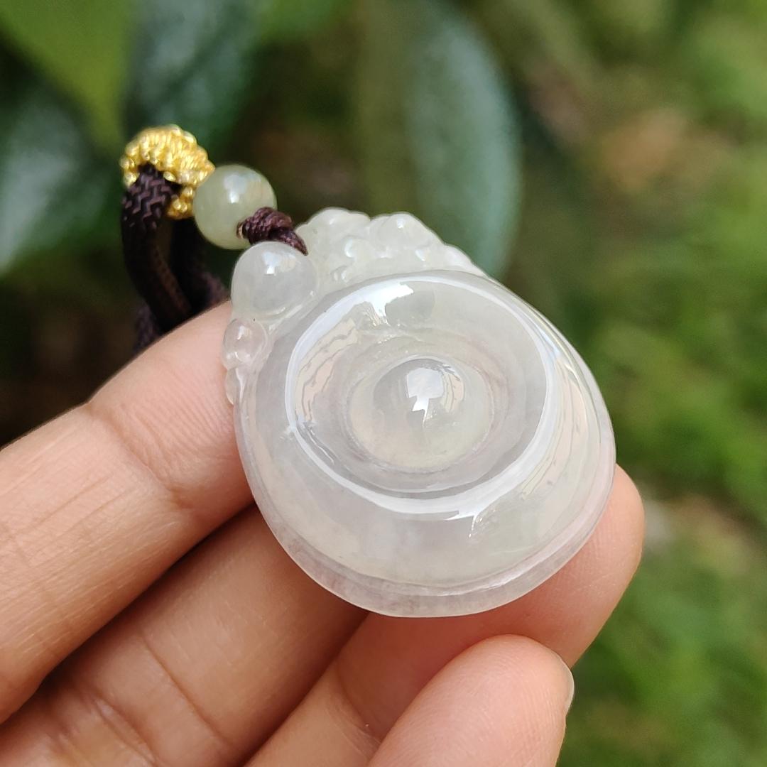 Semi Icy Translucent Natural Type A Jadeite Jade crafted with Fubei as pendant with certificate weigh 9.97 grams, measurement 34.9 * 25 * 7 mm (pendant195)