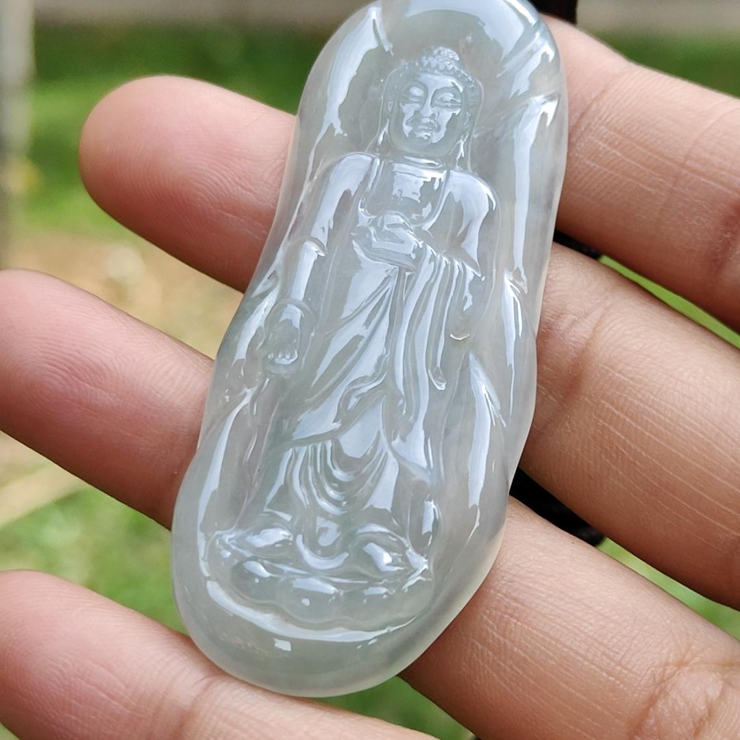 Light Green Hue Icy Translucent Natural Type A Jadeite Jade crafted as Amitābha to wear as Pendant, certificate weighs 18.67 grams (pendant281)