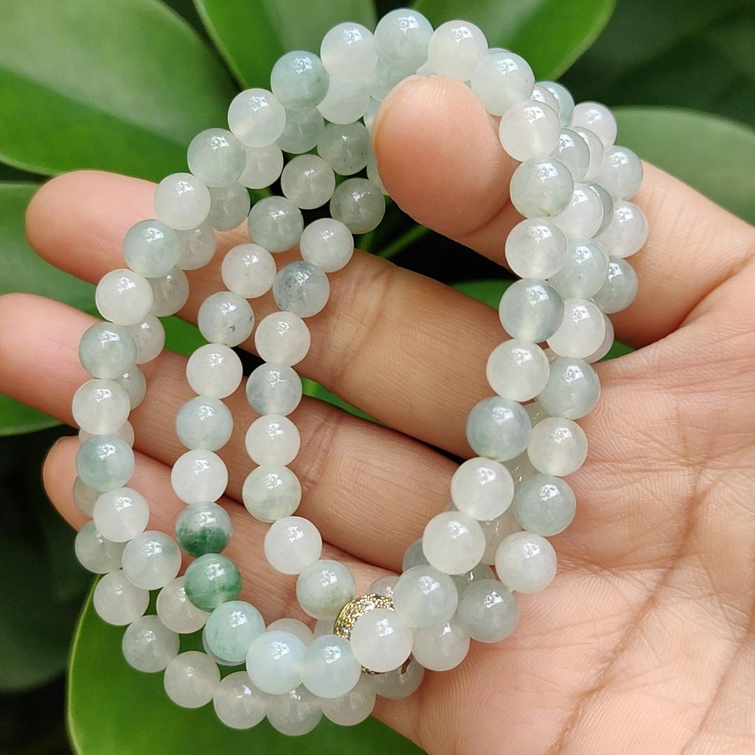 High Quality Good Translucent Natural Type A Jadeite Jade crafted as 112 beads with 99% perfection as Bracelet or Necklace certificate weighs 52.21 grams, measurement 6.6 mm (bracelet28)