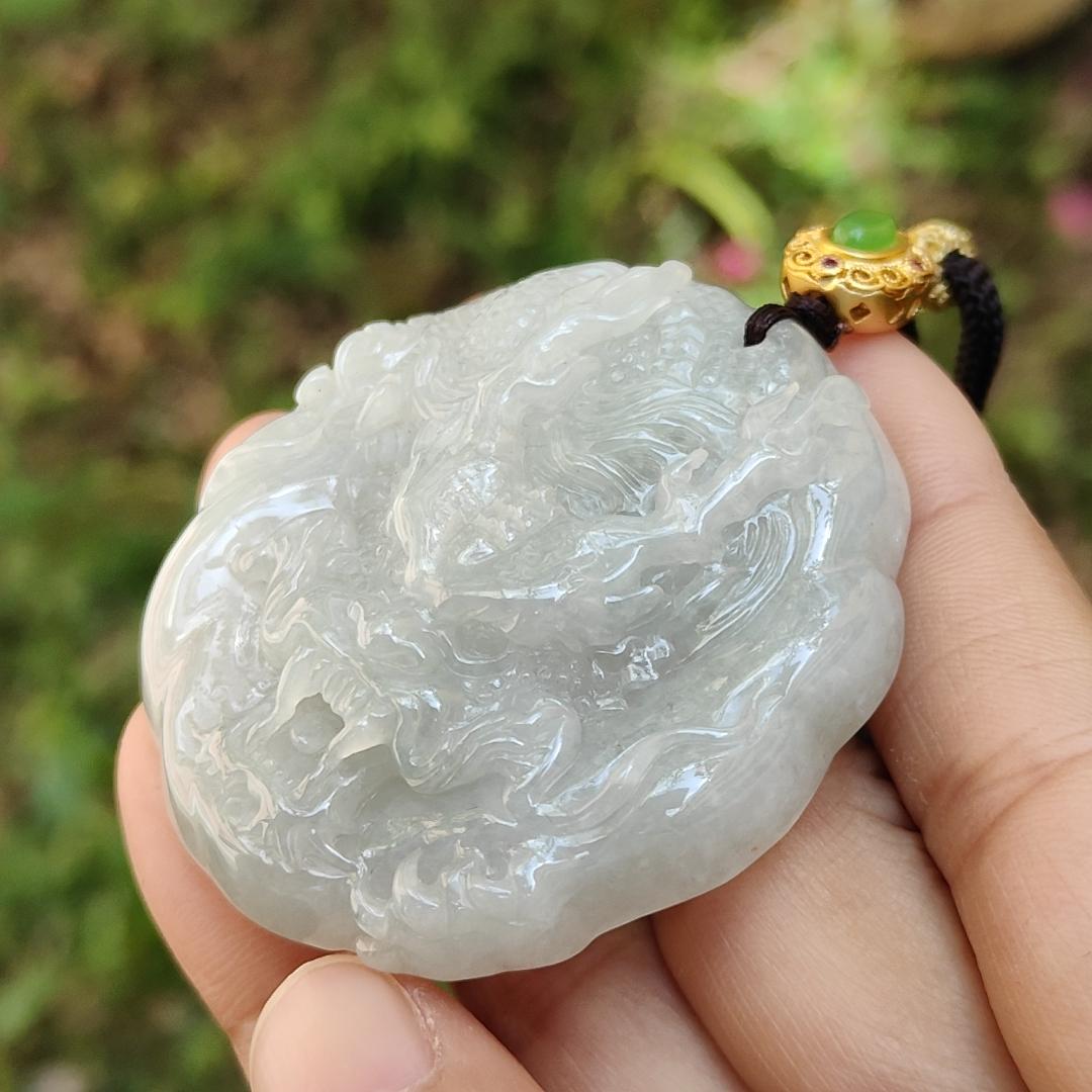 Domineering Dragon Natural Type A Jadeite Pendant Necklace with certificated included weigh 46.81 grams, 51.8 * 47.2 * 11.6 mm, symbols of Career is like a rainbow, auspicious and healthy, and noble status, suitable for daily wear (pendant48)