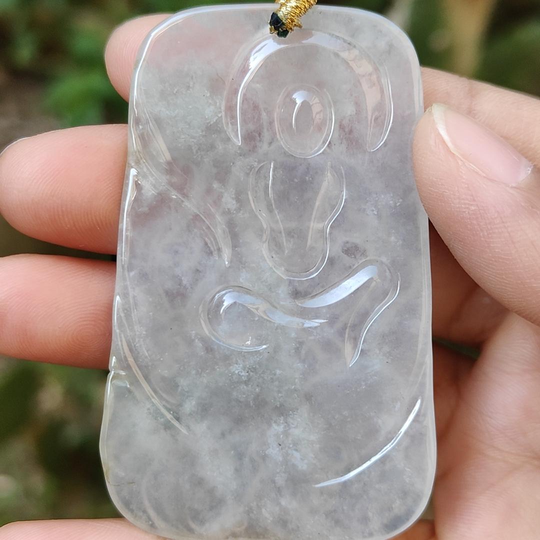 High Quality Icy Translucent Natural Type A Jadeite Jade crafted as Bodhisattva Pendant, certificate weighs 29.9 grams, measurement 64.5 * 40.3 * 5.5 mm (pendant286)