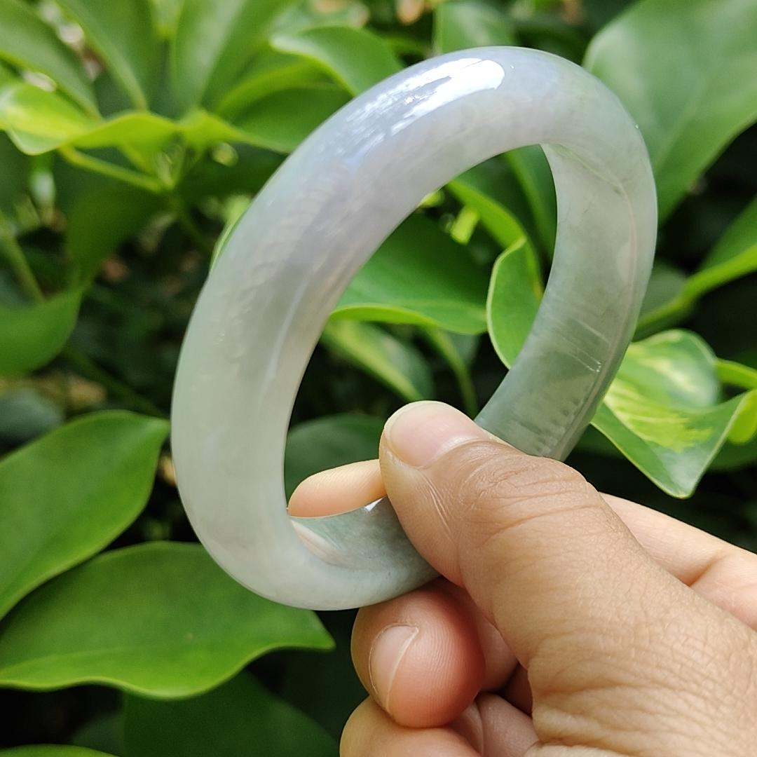 High Quality Light Lavender, Light Green Natural Type A Jadeite Jade Peace Bangle Wrist Size 53.7 mm, certificate weighs 55.94 grams, Width 13.2 Thickness 8 mm (bangle10)