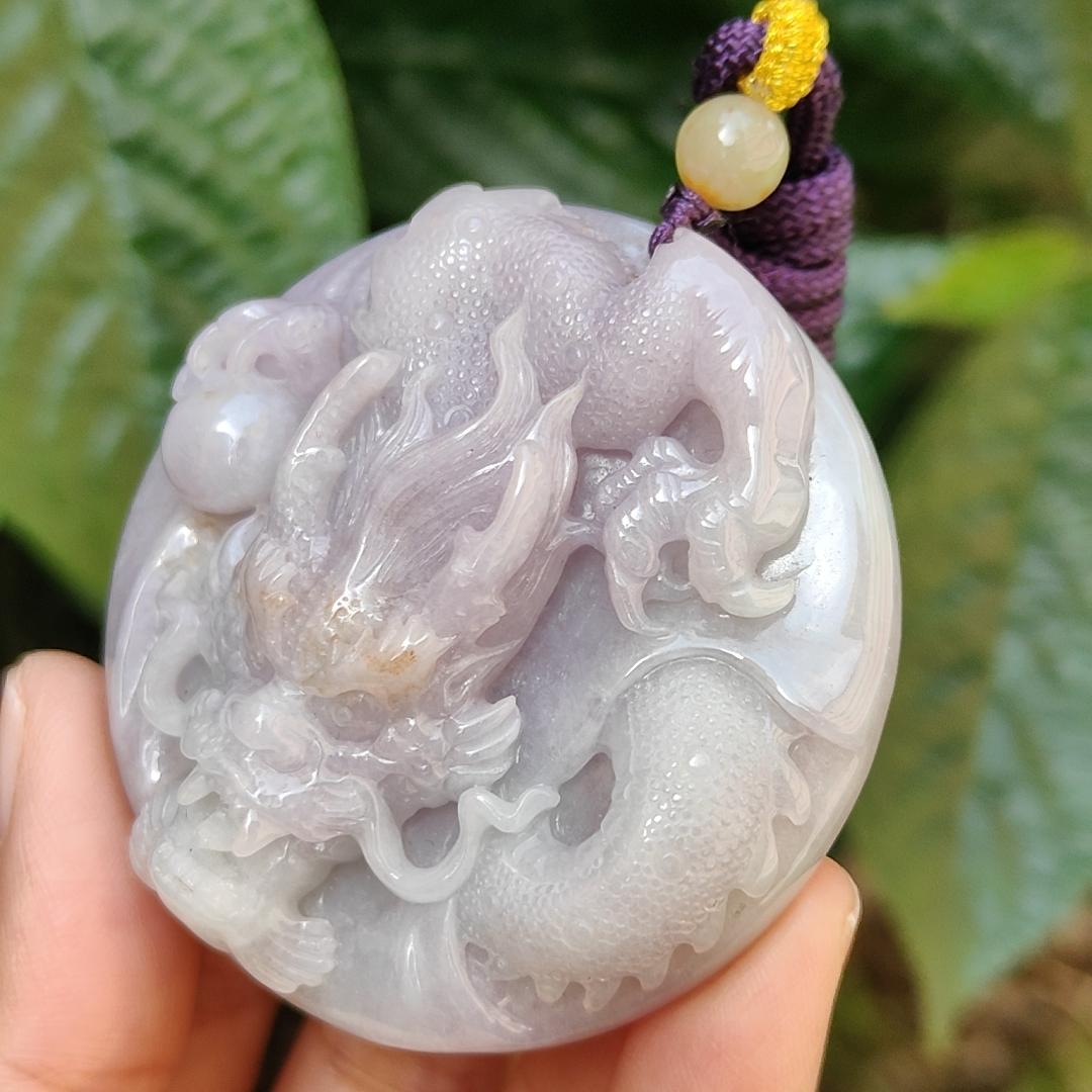 Mid-Year Special Offer Lavender with Yellow Patches Natural Type A Jadeite Jade crafted as Dragon with certificate weigh 71.76 grams, 54.8 * 54.8 * 15.8 mm (pendant170)