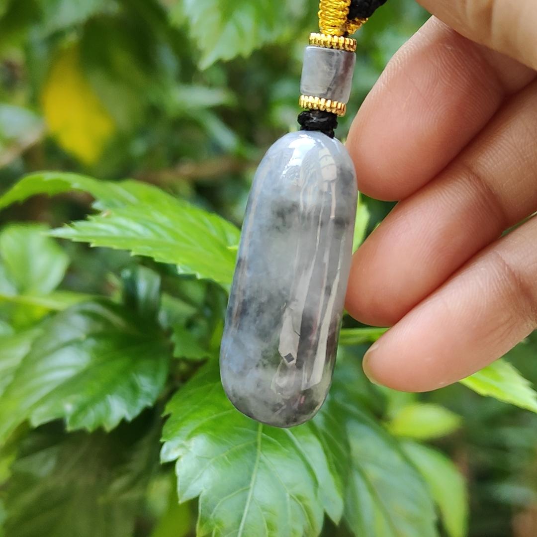 Black Wuji Natural Type A Jadeite Pendant does not carved with any patterns represent Peace and Safety and Jadeite symbolizes luck, eternity, and balance, with certificate weigh 16.55 grams, 39 * 16.2 * 11 mm, suitable for daily wear (pendant79)