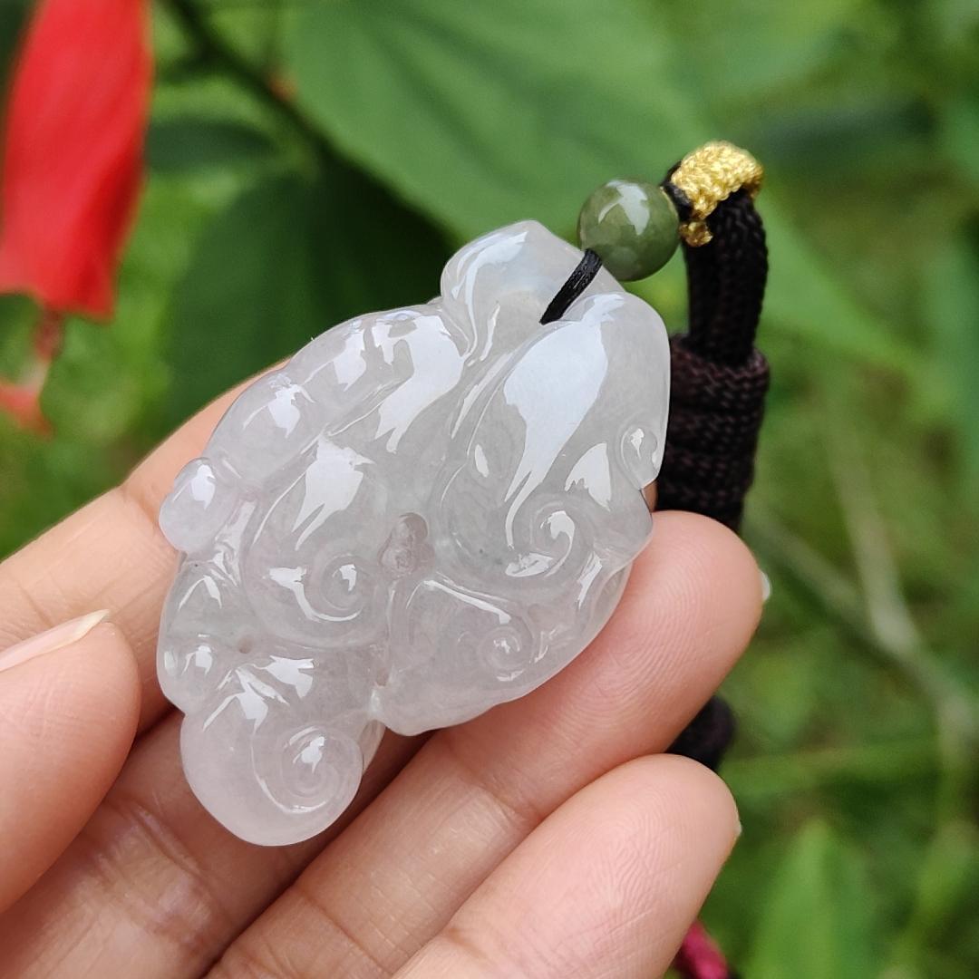 Rare Premium Natural Type A Jadeite Pendant Necklace crafted as Chayote with Squirrel and Ruyi, symbols of Happiness, fortune and luck with certificate weigh 30.16 grams, 44.3 * 27.8 * 15.6 mm (pendant52)