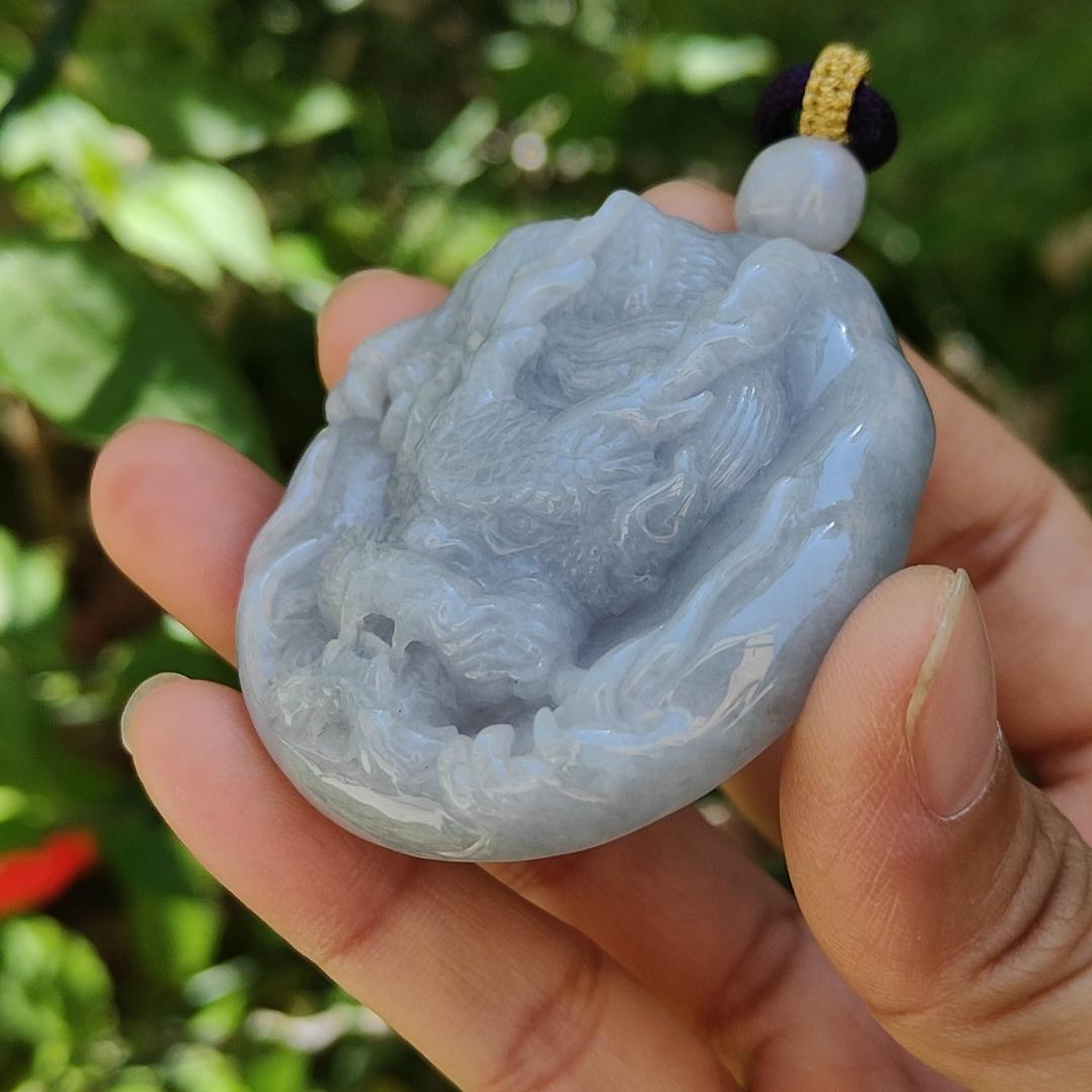 Lavender Domineering Dragon Pendant Necklace Natural Type A Jadeite with certificate included weigh 66.61 grams, 53.3 * 53.1 * 13.7 mm, suitable for your daily wear