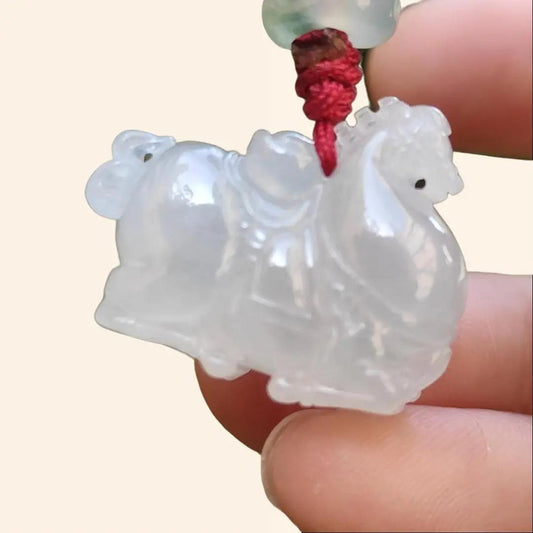 Icy Translucent Quality Natural Type A Jadeite Jade crafted with Horse and Ingot as Pendant, certificate weighs 7.4 grams, measurement 19.5 * 24.2 * 10.2 mm (pendant245)