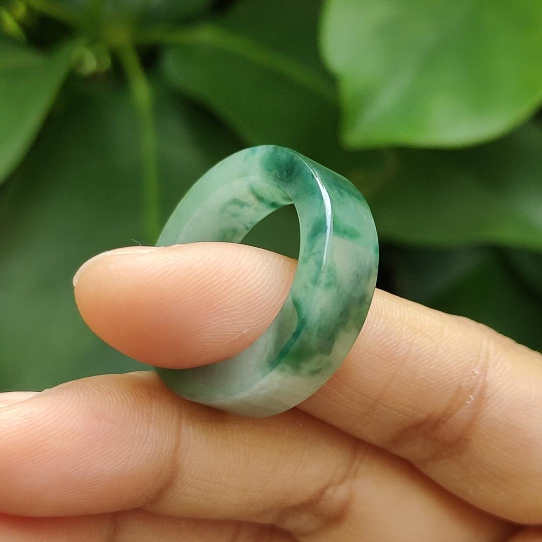 Spicy Green with Green Hue High Quality Natural Type A Jadeite Jade crafted as Ring, finger size 19mm, QIC labs approved certificate weighs 7.88 grams, measurement 7.8 * 4.5 mm (ring10)