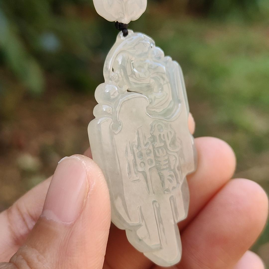 Icy Translucent Natural Type A Jadeite Jade beautifully crafted with old school dragon as pendant, certificate weighs 14.63 grams (pendant246)