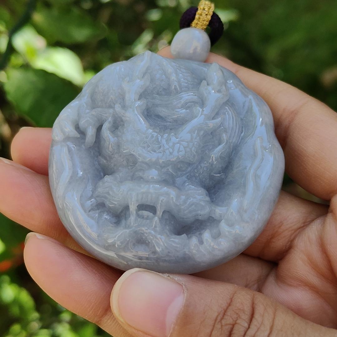 Lavender Domineering Dragon Pendant Necklace Natural Type A Jadeite with certificate included weigh 66.61 grams, 53.3 * 53.1 * 13.7 mm, suitable for your daily wear