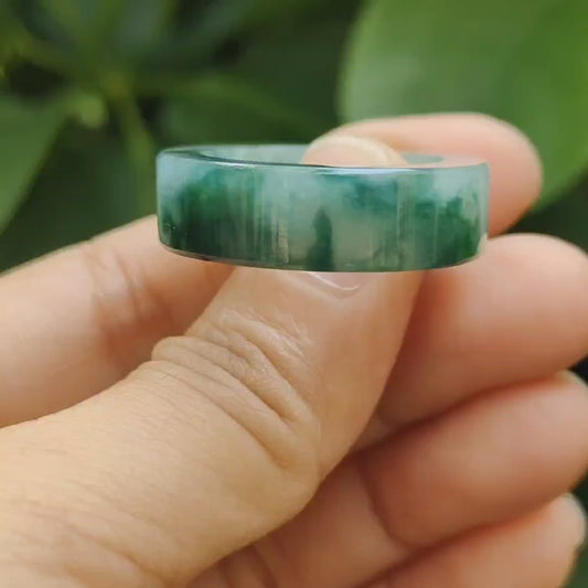 Spicy Green with Green Hue High Quality Natural Type A Jadeite Jade crafted as Ring, finger size 19mm, QIC labs approved certificate weighs 7.88 grams, measurement 7.8 * 4.5 mm (ring10)