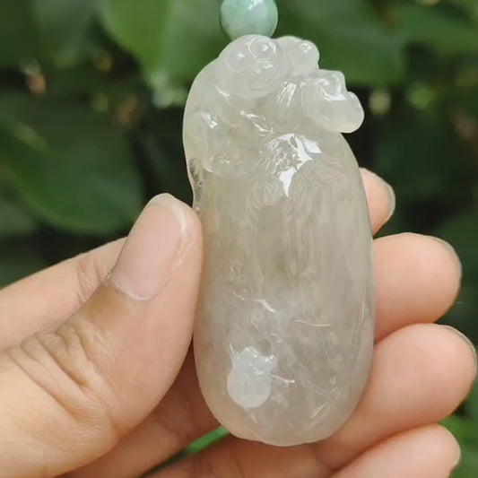 High Quality Brownish Yellow Icy Translucent Natural Type A Jadeite Jade crafted with Monkey as Pendant, certificate weighs 31.67 grams, measurement 53 * 23.6 * 13 mm (pendant295)