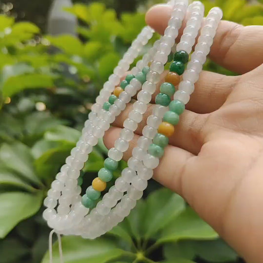 High Quality 90% Perfect 184 drum shape Icy * 154, Green * 24, Yellow * 6 Natural Type A Jadeite Jade Beads as Bracelet Necklace certificate weighs 49.19 grams, measurement 5.7 mm (bracelet29)