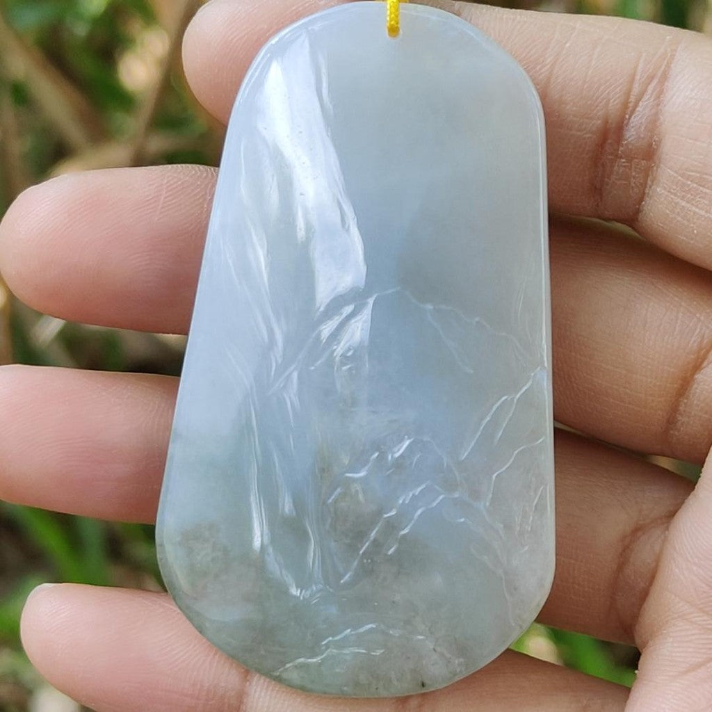 High Quality Bluish Green Hue Natural Type A Jadeite Jade crafted with sceneries as Pendant, certificate(pendant294)